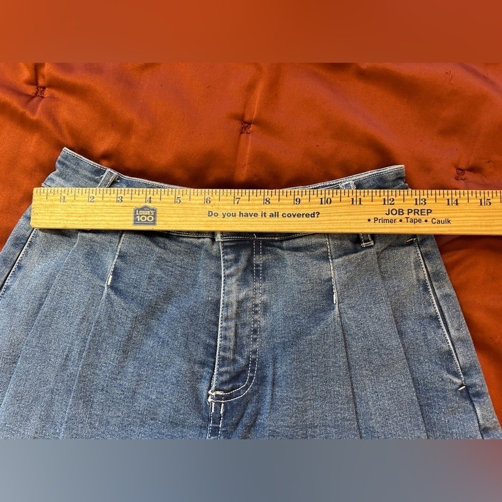 Denim Blue Pleated Skort Mini Skirt Shorts SMALL Summer Festival Rodeo - Picture 4 of 6
